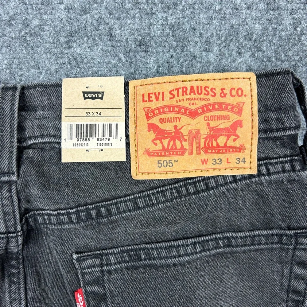 Levi's 505 Regular Straight Jeans Men 33x34 Washed Black Stretch Denim Pants